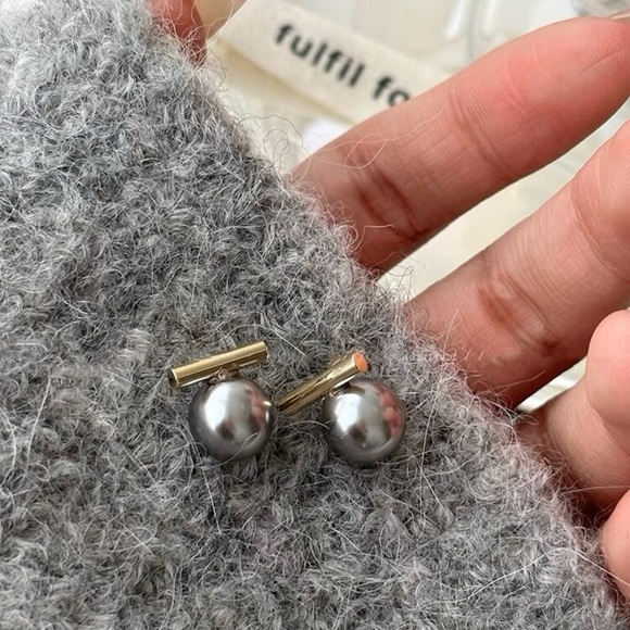 1pair Copper Imitation Pearl Grey Color Women's Light Luxury Elegant Versatile - Picture 7 of 13